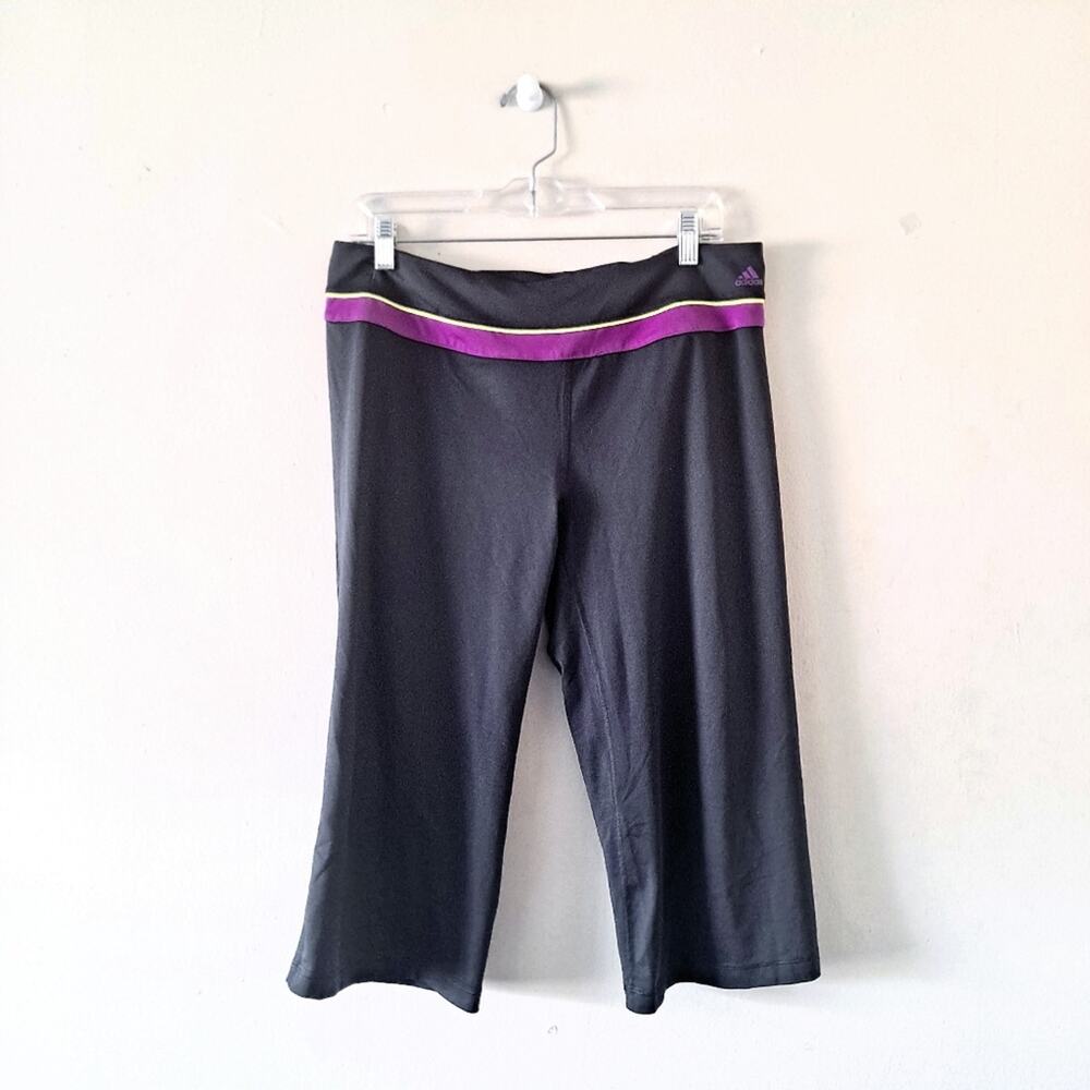 Adidas Black Purple Yellow Stripe Athletic Active Crop Leggings  Womens Size L